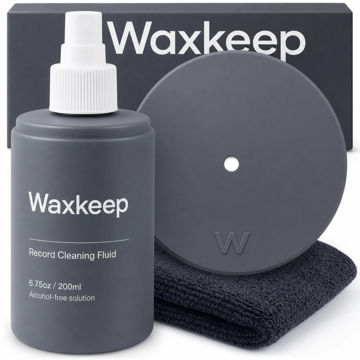 Cleaning Solution 2oz + Cloth - Alcohol-free vinyl record cleaner fluid by Waxkeep