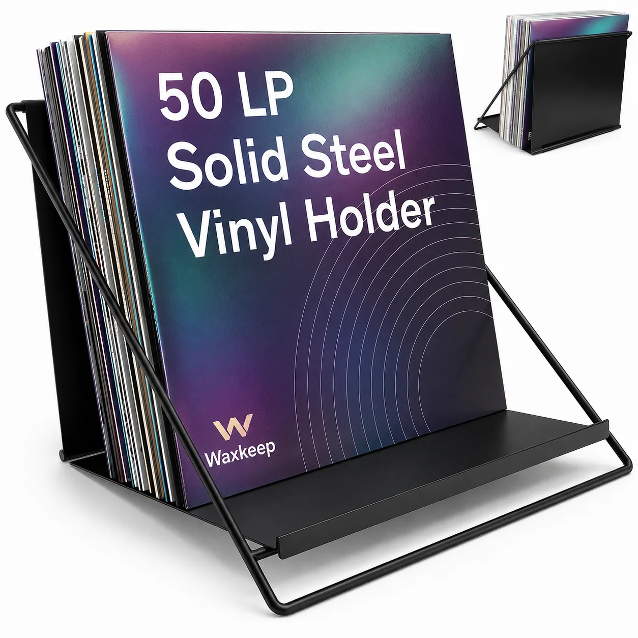 Record Storage Rack - Solid wood vinyl record holder stand by Waxkeep
